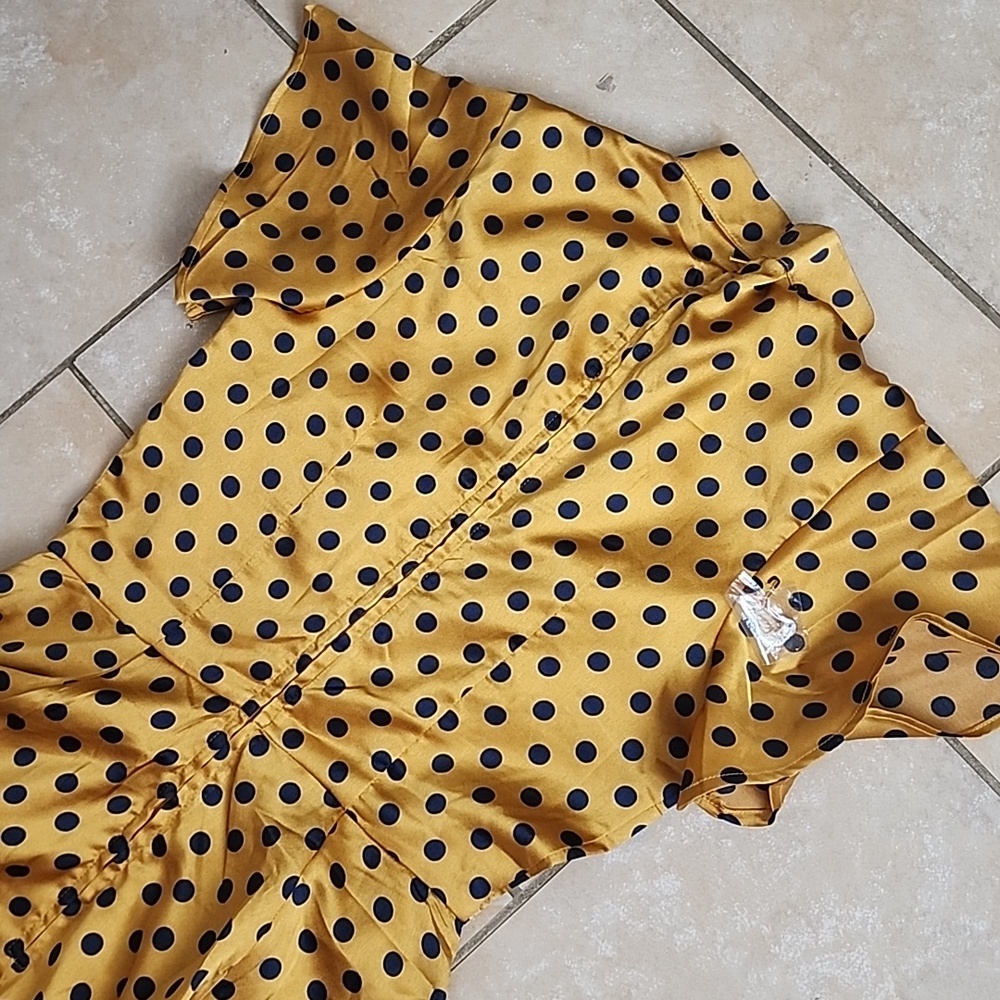 Unique Vintage Mustard Polka Dot Midi Dress Size 4. New No Tags - Picture 11 of 11